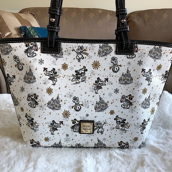 Disney Dooney & Bourke Mickey Minnie Christmas Holiday Tote HARD to FIND - Picture 2 of 9